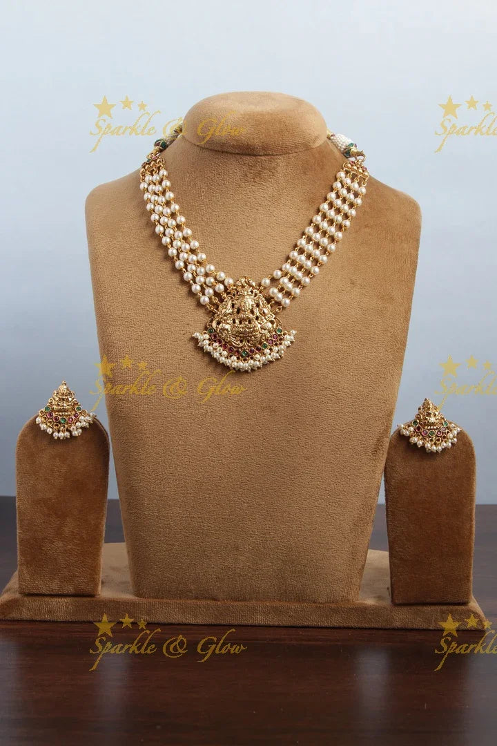 Gold alike lakshmi pendent pearl choker - Sparkle and Glow