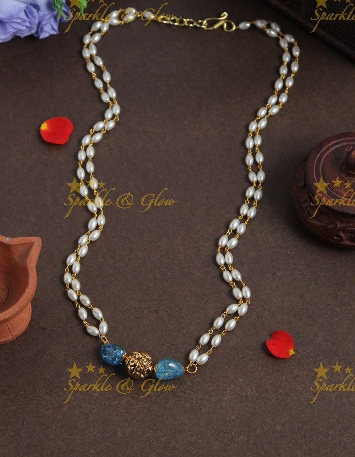 Antique rice pearl necklace - 18 inches - Yellow