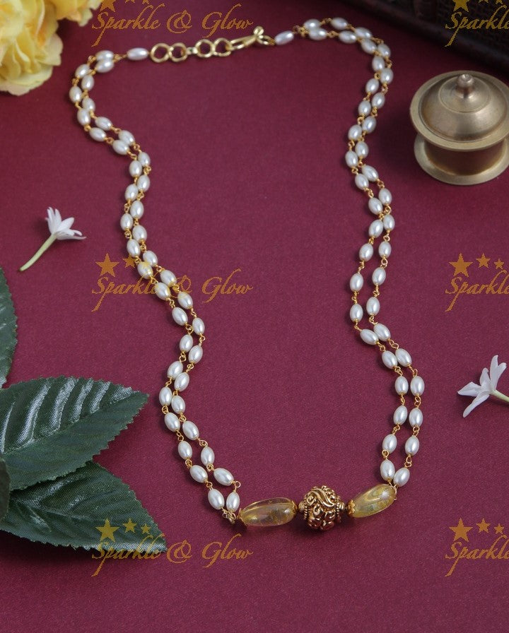 Antique rice pearl necklace - 18 inches - Yellow
