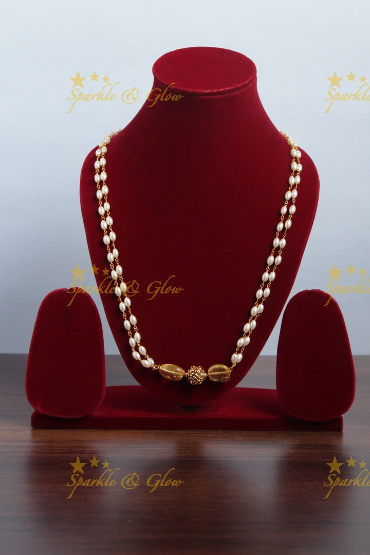 Antique rice pearl necklace - 18 inches - Yellow