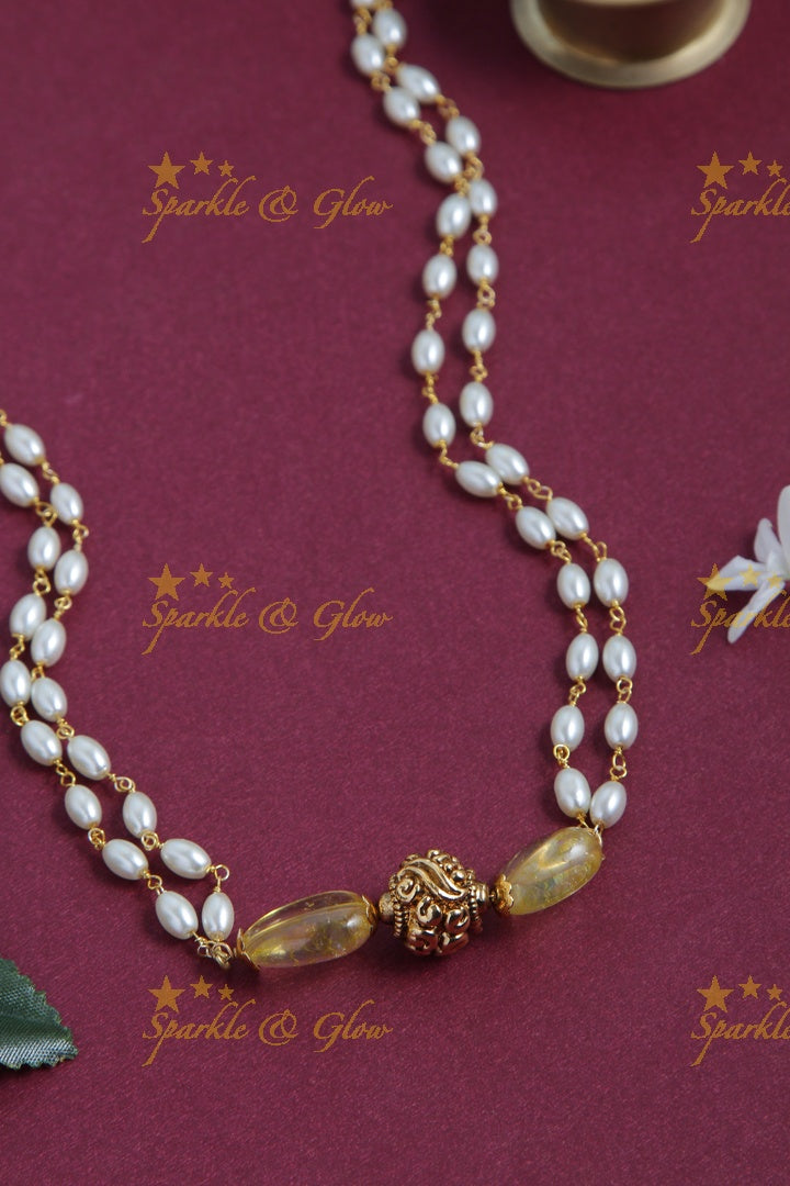 Antique rice pearl necklace - 18 inches - Yellow