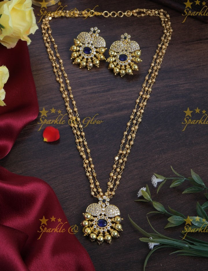 Premium Matt floral pendent pearl pendent chain - 18 inches -  Multi