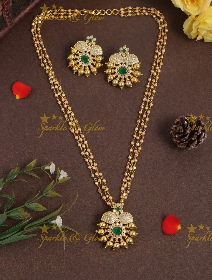 Premium Matt floral pendent pearl pendent chain - 18 inches -  Multi