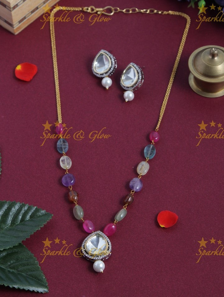 Beautiful gold long kundan bead necklace
