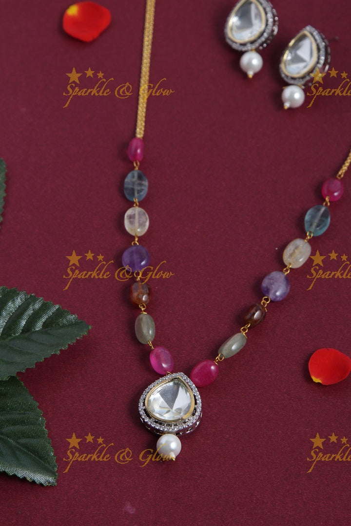 Beautiful gold long kundan bead necklace