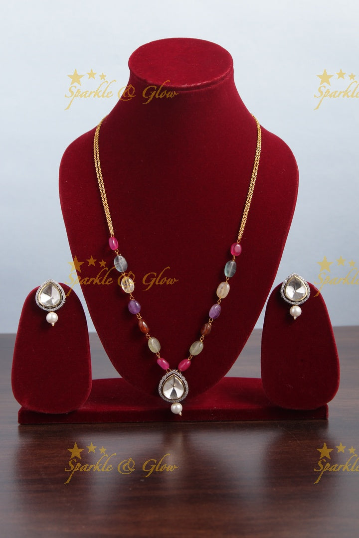 Beautiful gold long kundan bead necklace