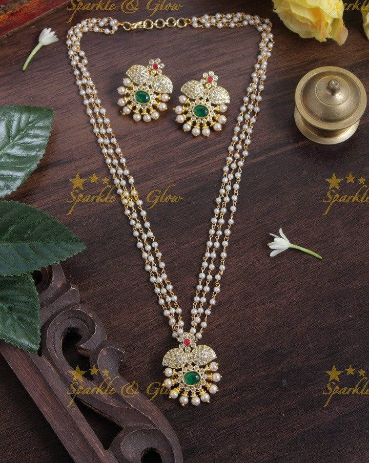 Premium Matt floral pendent pearl pendent chain - 18 inches -  Multi