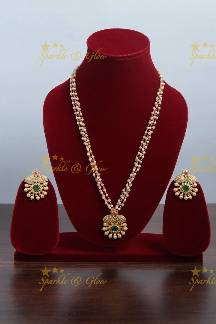 Premium Matt floral pendent pearl pendent chain - 18 inches -  Multi