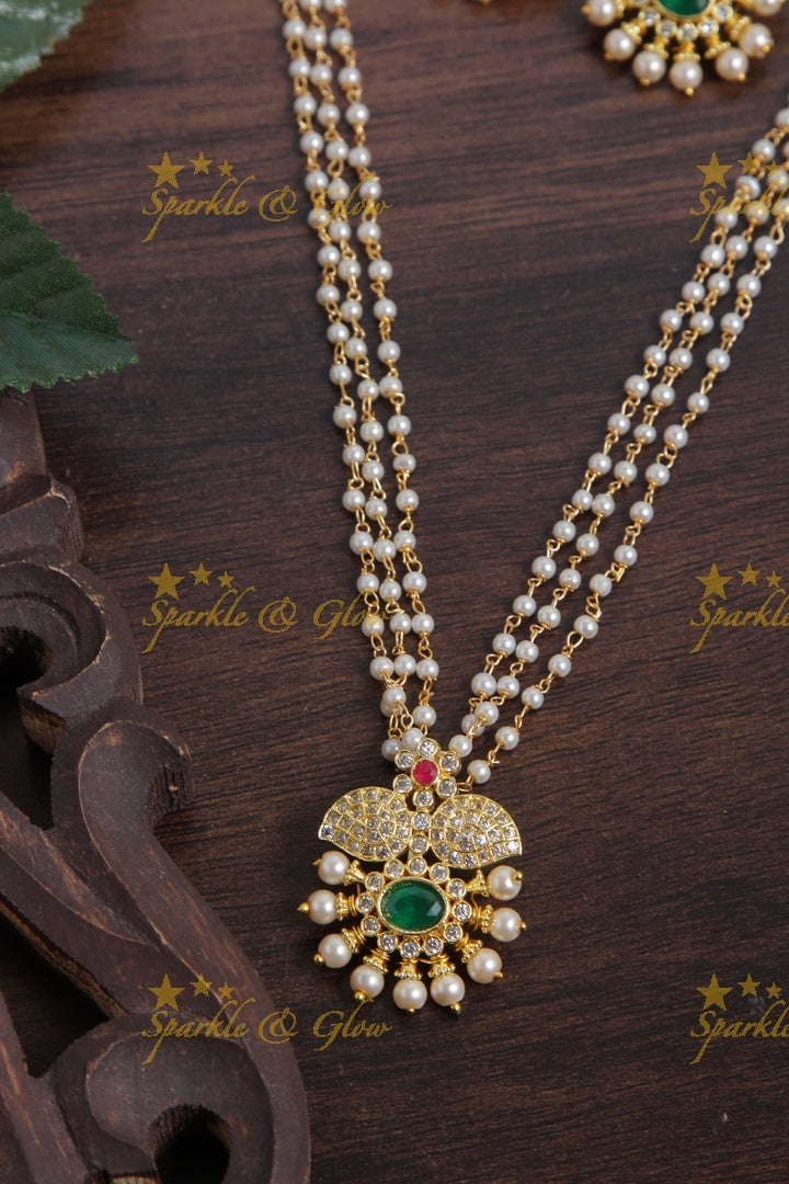 Premium Matt floral pendent pearl pendent chain - 18 inches -  Multi