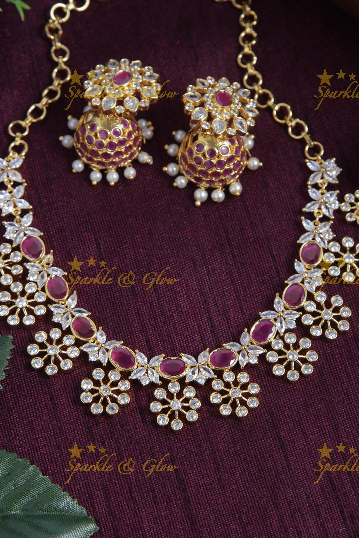 Sparkling ad snowflake necklace - Pink