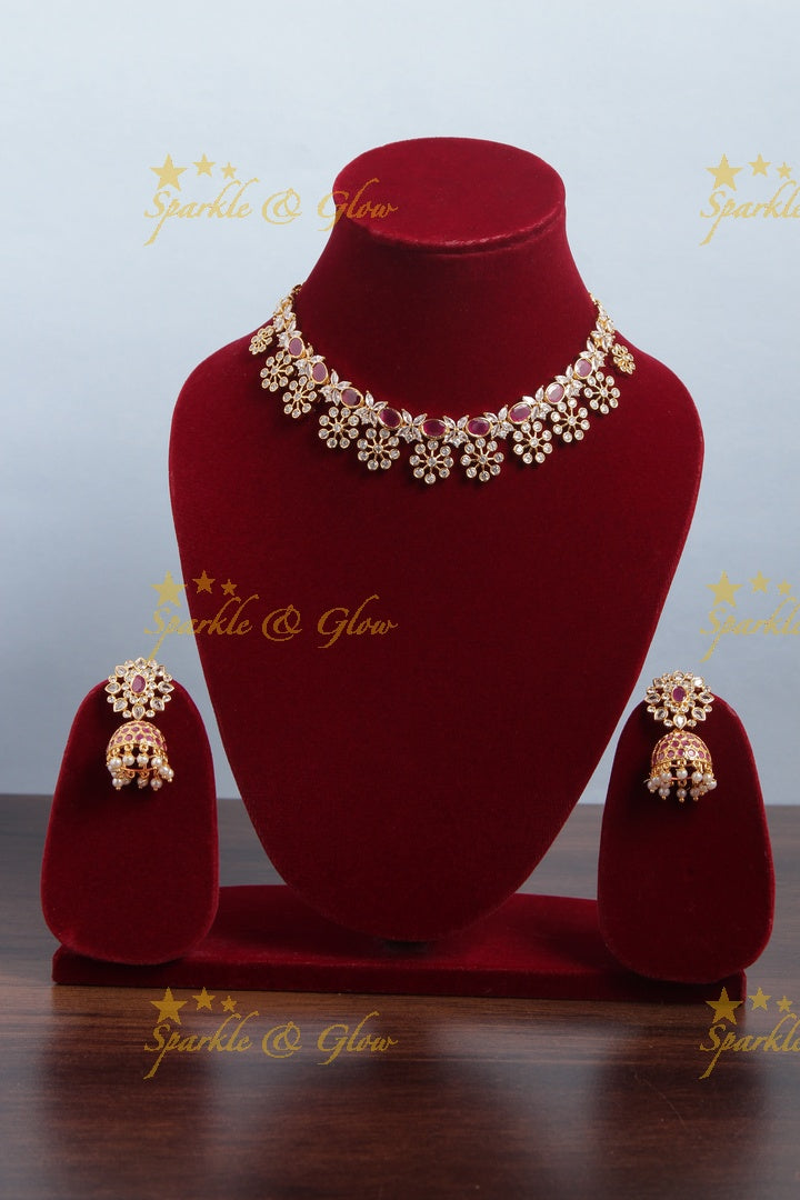 Sparkling ad snowflake necklace - Pink