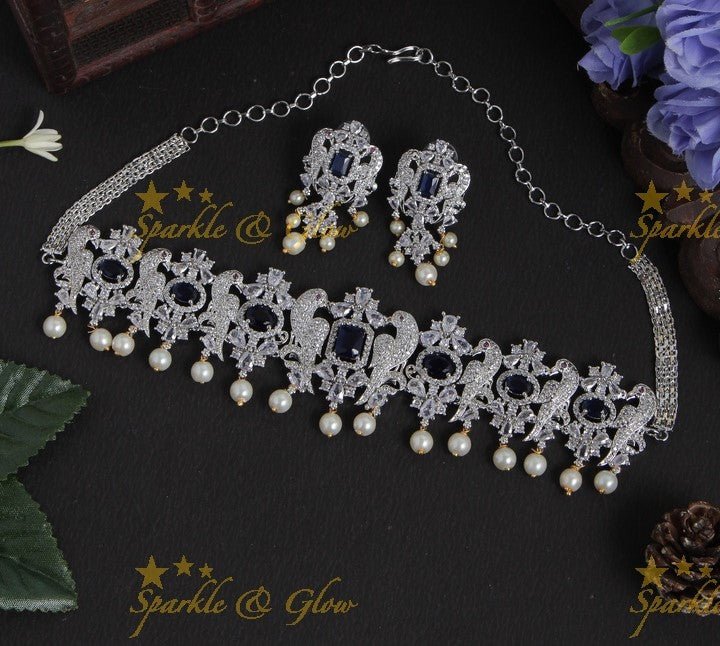Intricately craved parrot AD Choker with silver polish - Sparkle and Glow - Back Thread - 