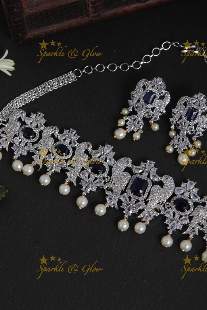 Intricately craved parrot AD Choker with silver polish - Sparkle and Glow - Back Thread - 