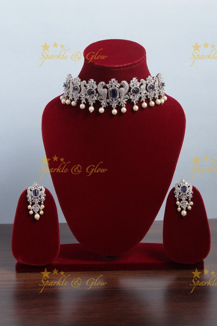 Intricately craved parrot AD Choker with silver polish - Sparkle and Glow - Back Thread - 