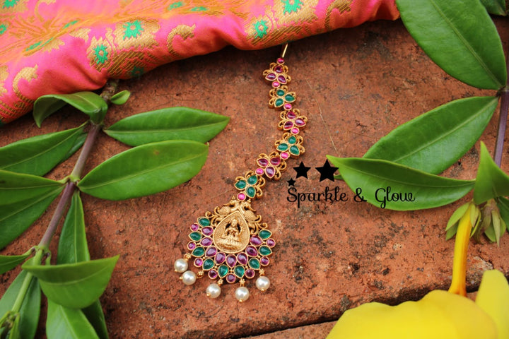 Lakshmi single line maang tikka with kemp stones -Multi