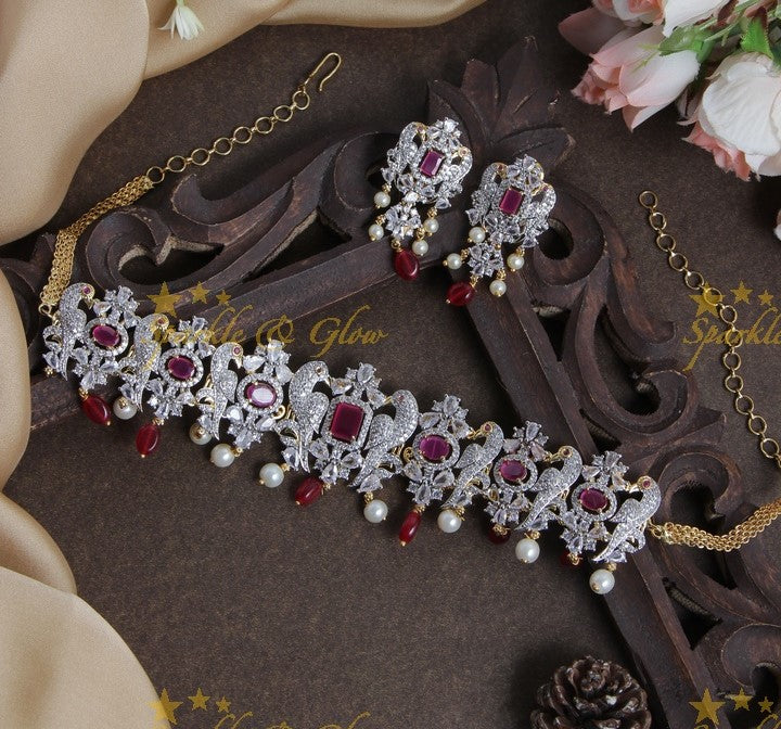 Intricately craved GJ Polish parrot ad choker - Pink