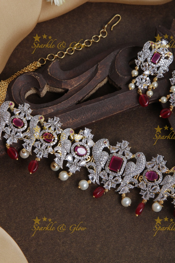 Intricately craved GJ Polish parrot ad choker - Pink