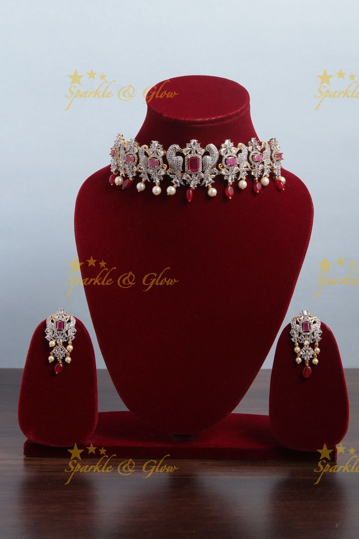Intricately craved GJ Polish parrot ad choker - Pink