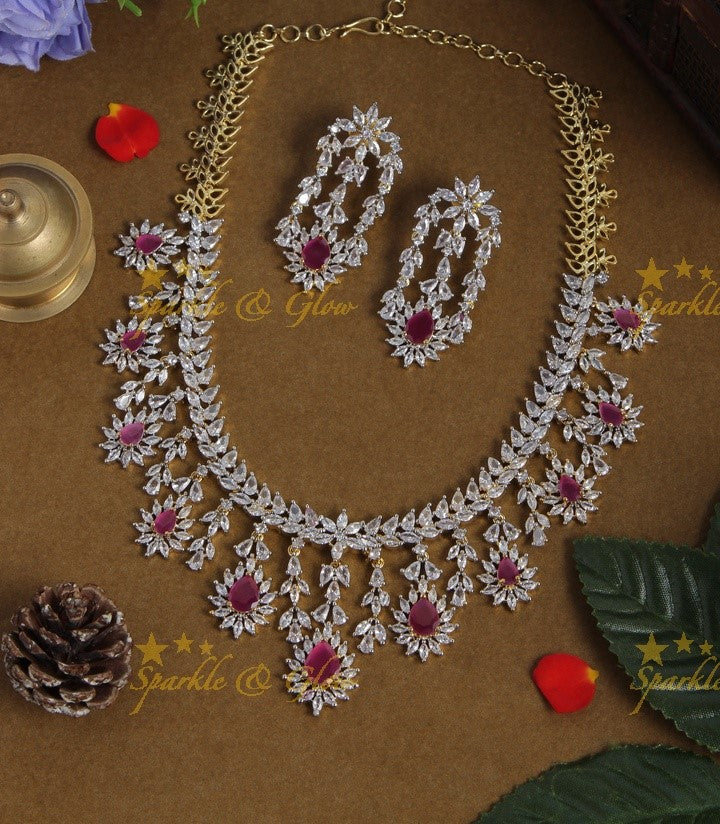 Beautiful GJ polish tear drop ad stone necklace - Pink