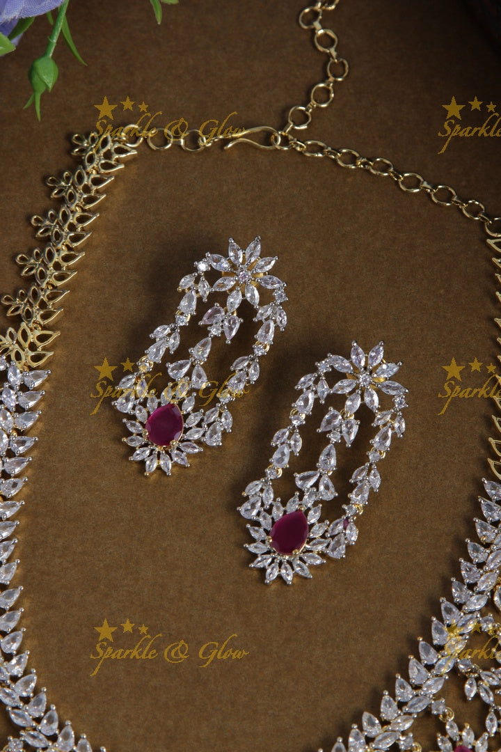 Beautiful GJ polish tear drop ad stone necklace - Pink