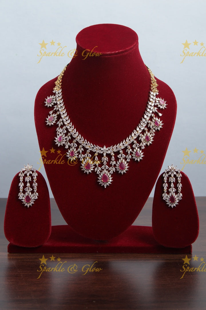 Beautiful GJ polish tear drop ad stone necklace - Pink