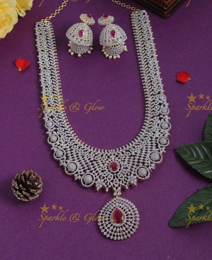 Intricately carved GJ polish bridal long necklace - Pink