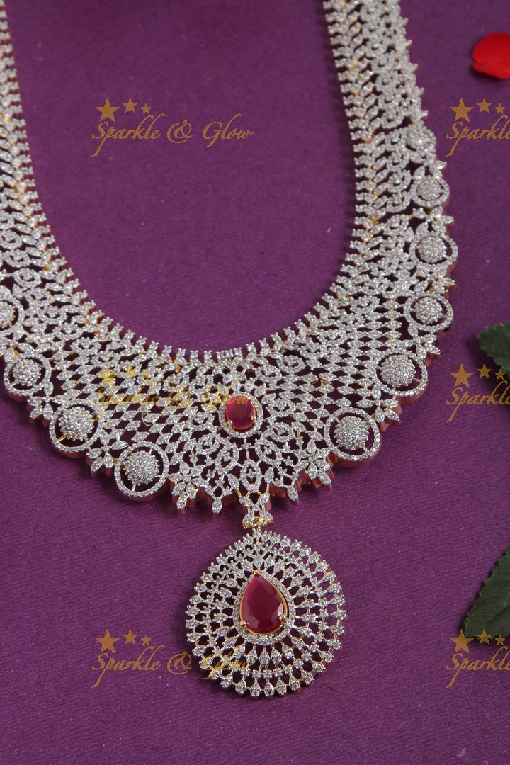 Intricately carved GJ polish bridal long necklace - Pink