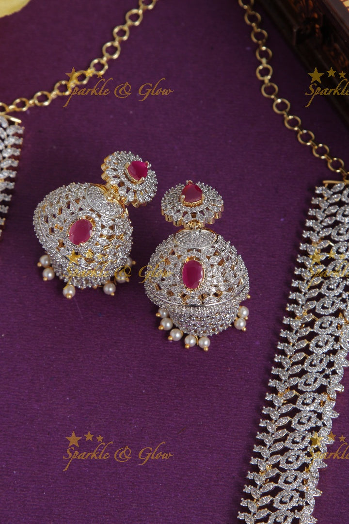Intricately carved GJ polish bridal long necklace - Pink