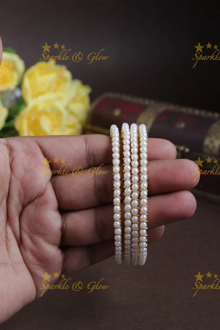 Budgetted pearl bangles set of 4 - Sparkle and Glow