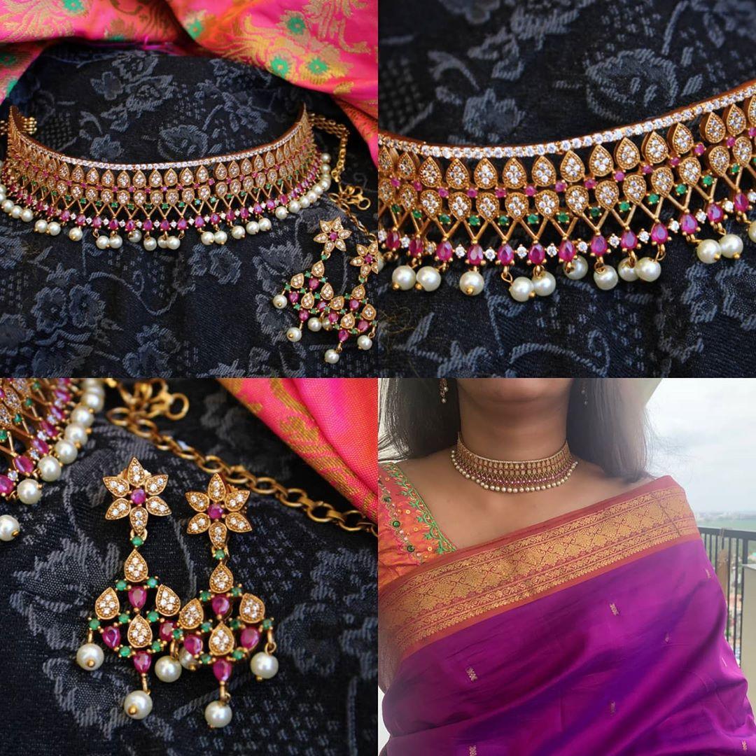 AD stones premium antique non idol choker - Sparkle and Glow