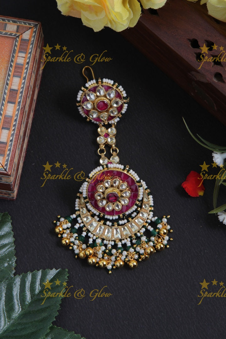 Gold alike half moon two similar floral maang tikka