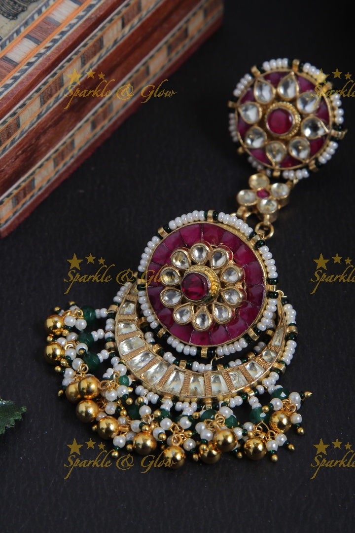 Gold alike half moon two similar floral maang tikka