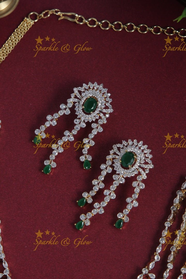 Beautiful multi layered gj polish AD long necklace - Green - Sparkle and Glow - Green - Back Thread