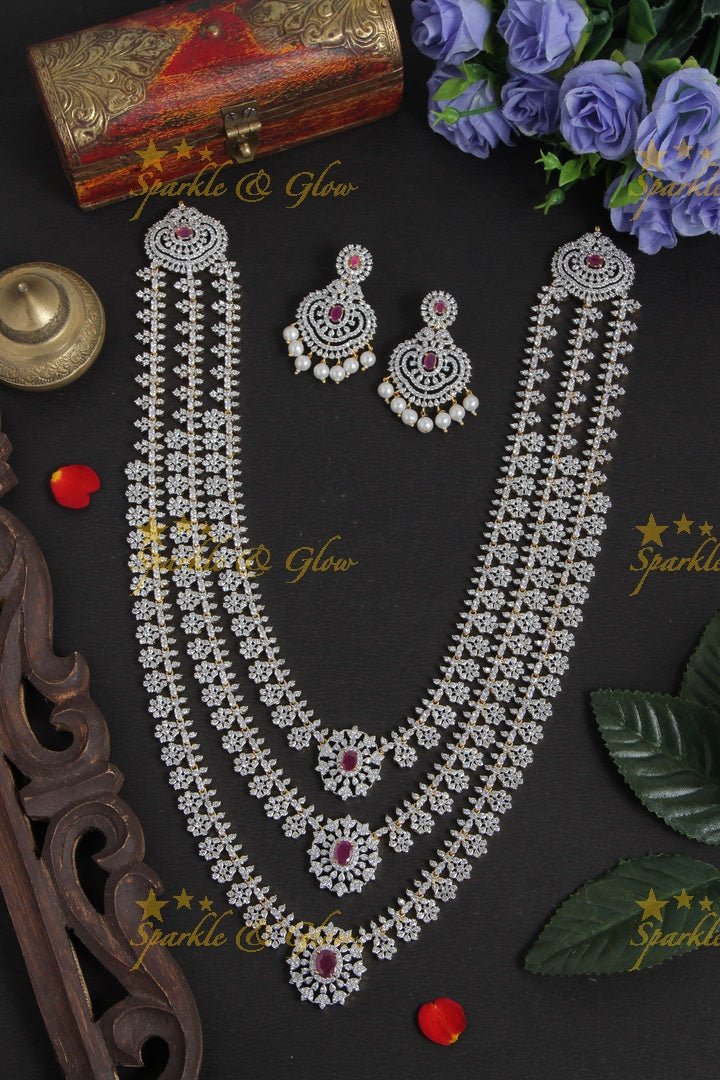 Three layered flower GJ polish AD necklace - Green - Sparkle and Glow - Pink - Back Thread