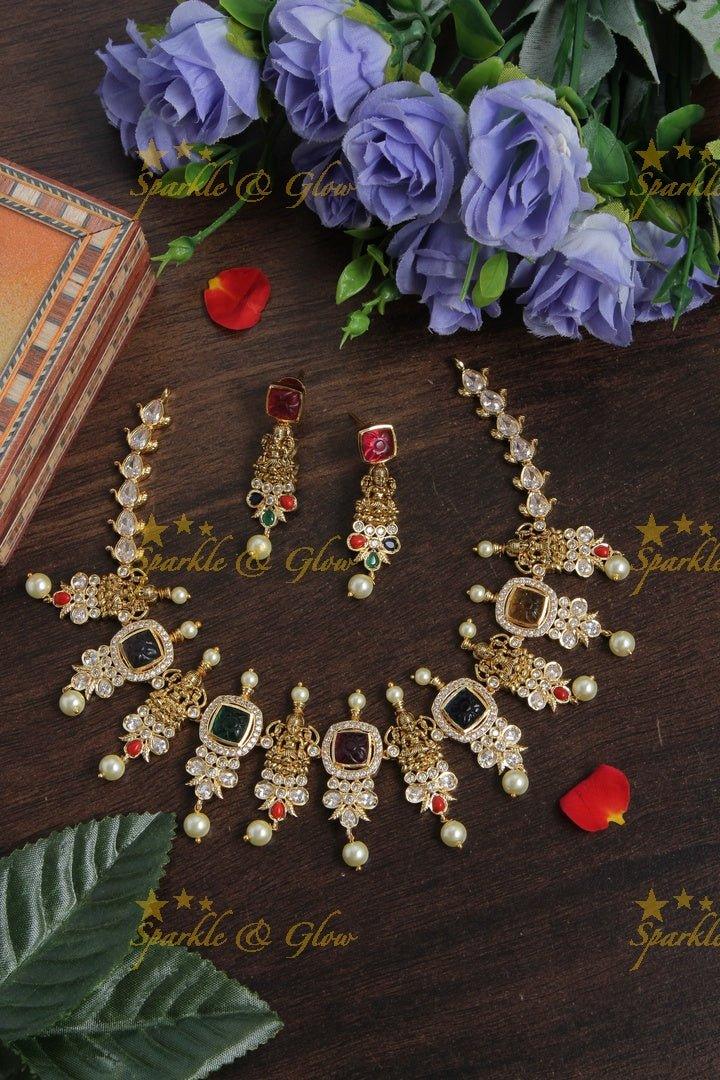 Gold alike idol square stone necklace - Multi - Sparkle and Glow