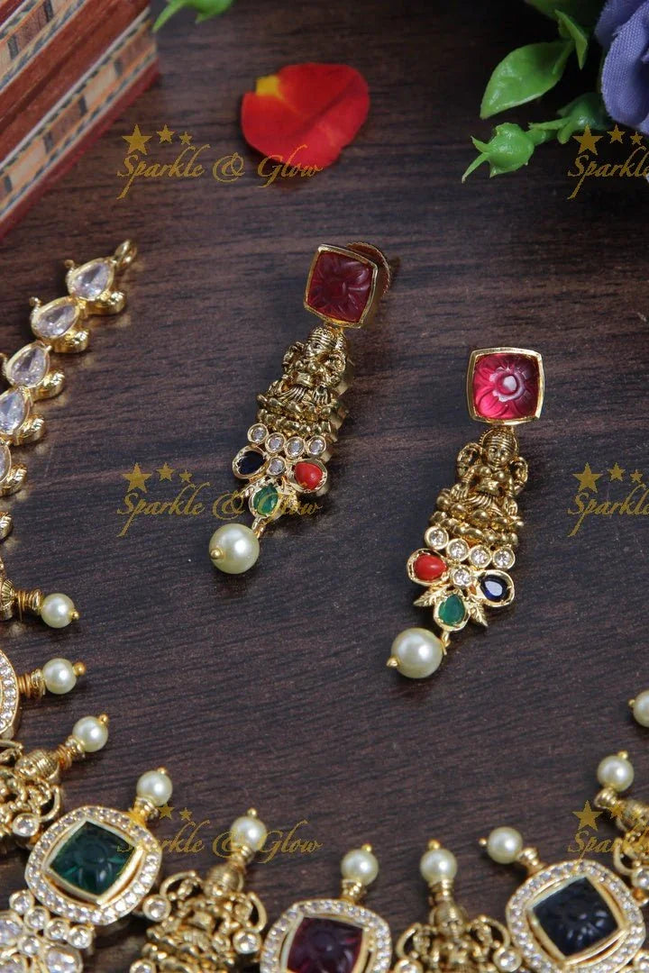 Gold alike idol square stone necklace - Multi - Sparkle and Glow