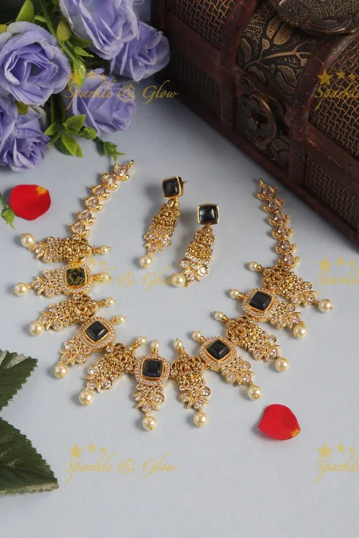 Gold alike idol square stone necklace - Multi - Sparkle and Glow