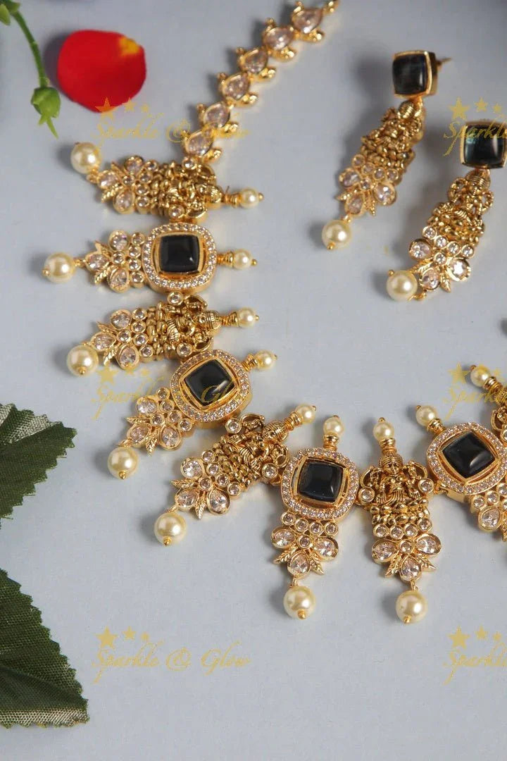 Gold alike idol square stone necklace - Multi - Sparkle and Glow