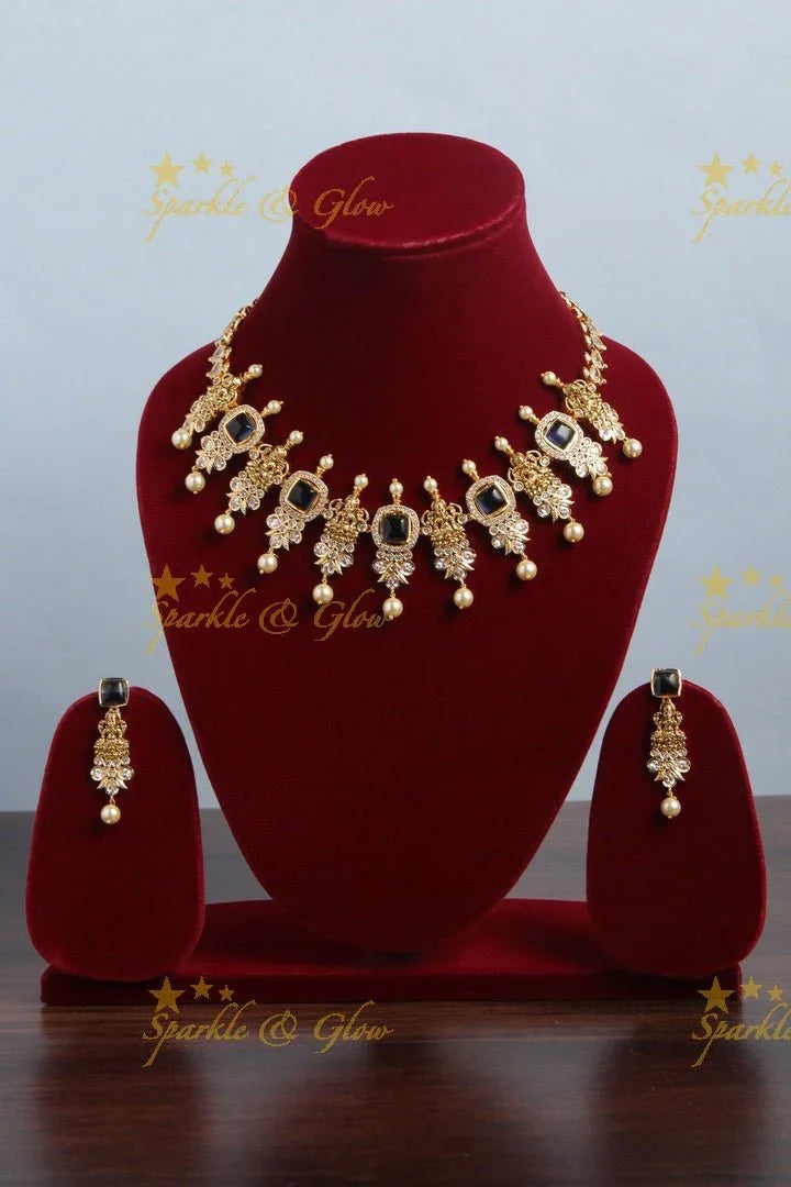 Gold alike idol square stone necklace - Multi - Sparkle and Glow