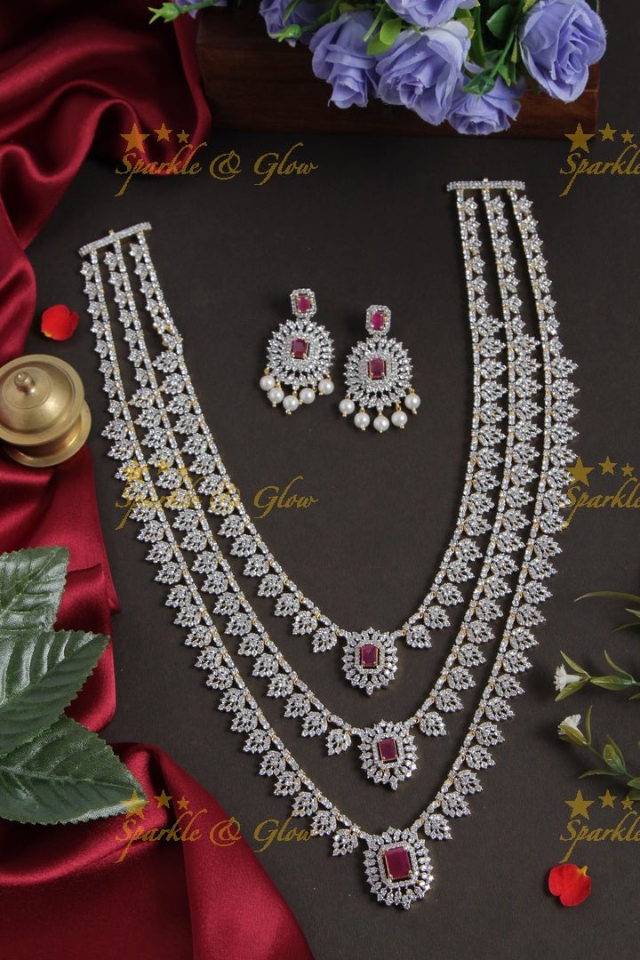 Three layered leaf GJ polish AD necklace - Green - Sparkle and Glow - Pink - Back Chain