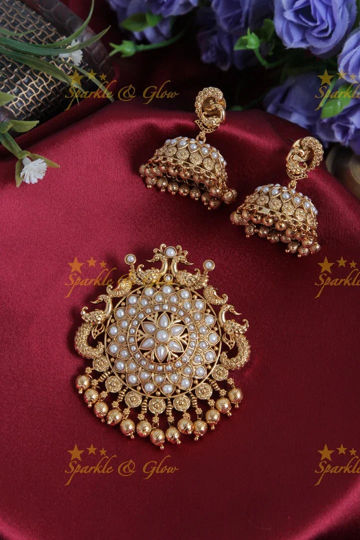Premium Matt Peacock Flower Pendant Set