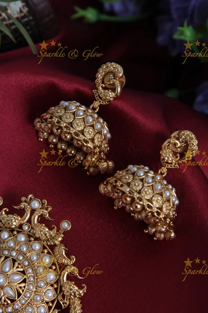 Premium Matt Peacock Flower Pendant Set