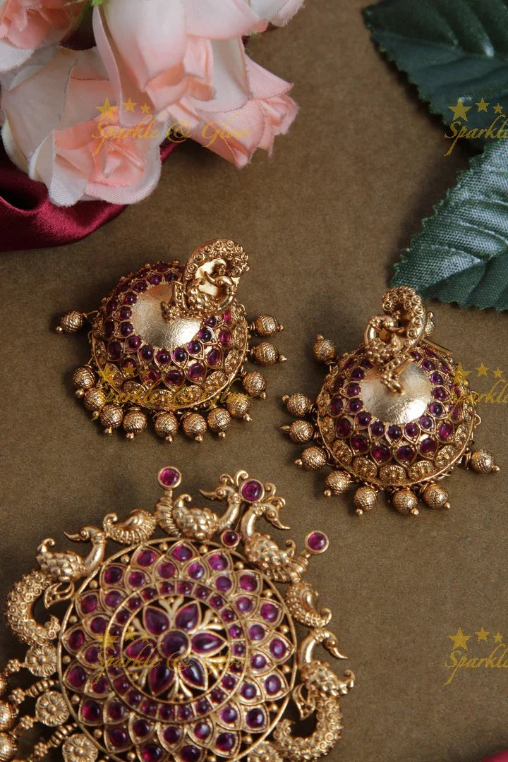 Premium Matt Peacock Flower Pendant Set