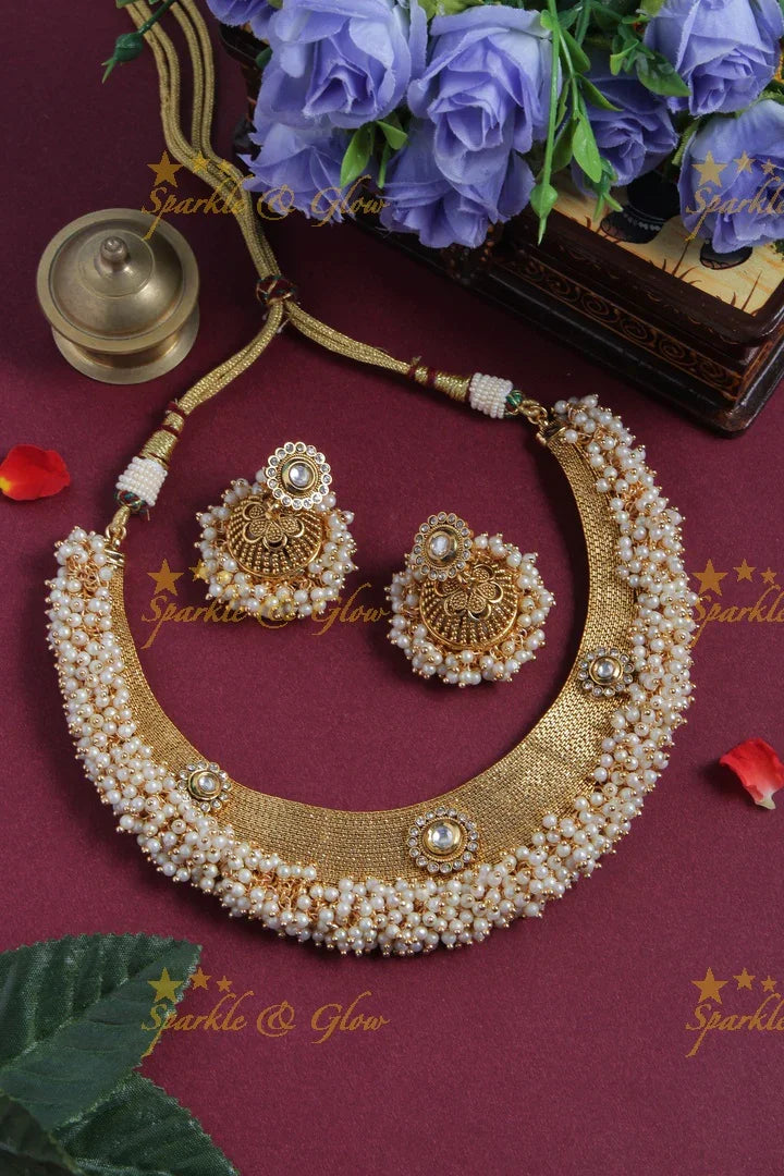 Pearl cluster statement antique necklace - Sparkle and Glow