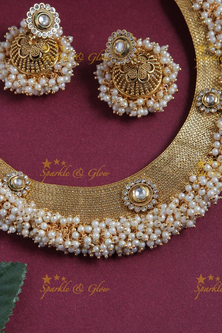 Pearl cluster statement antique necklace - Sparkle and Glow