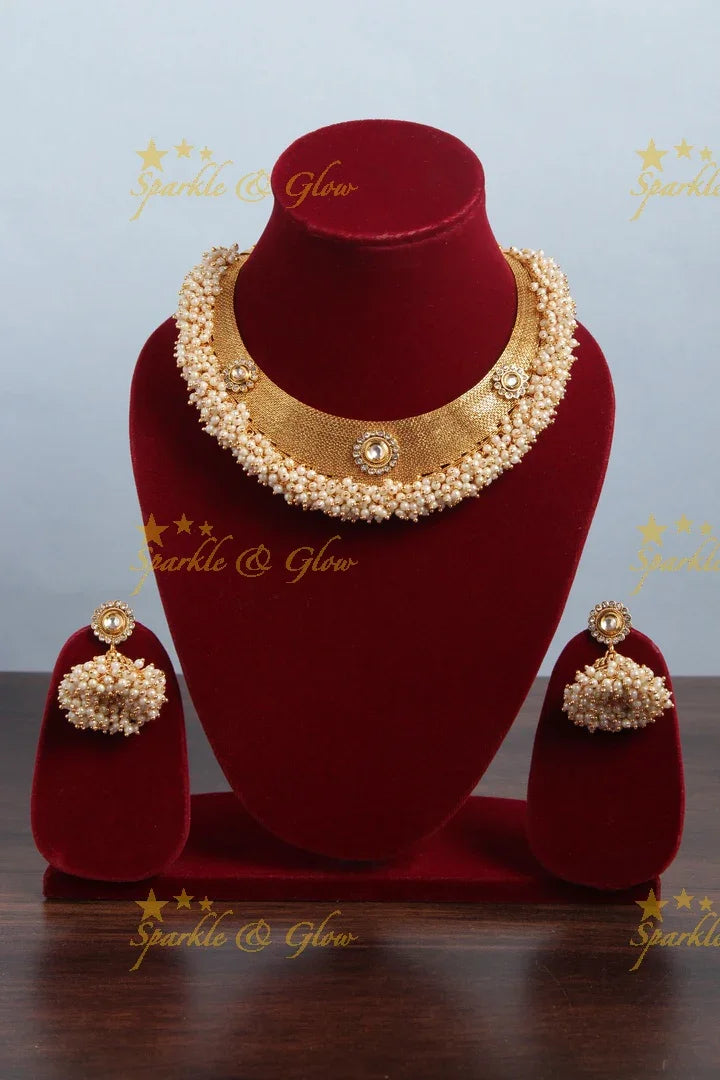 Pearl cluster statement antique necklace - Sparkle and Glow