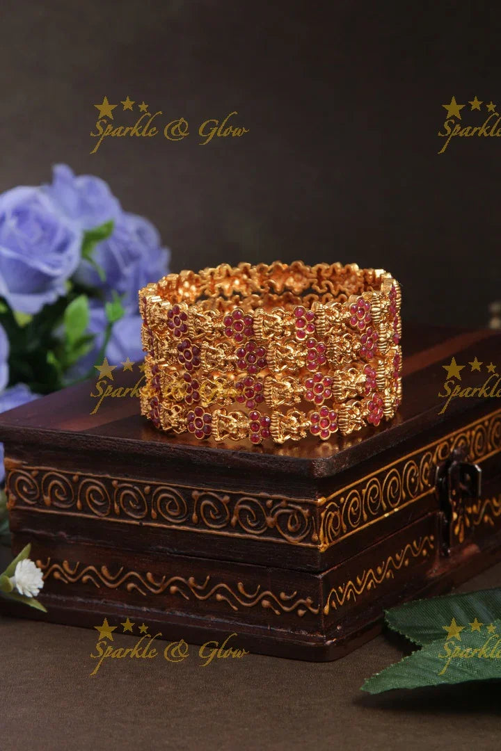 Premium Matt Lakshmi idol floral bangle - set of 4 - Sparkle and Glow