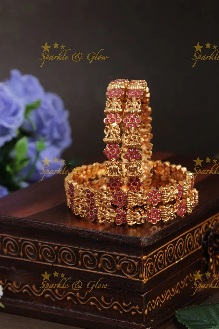 Premium Matt Lakshmi idol floral bangle - set of 4 - Sparkle and Glow