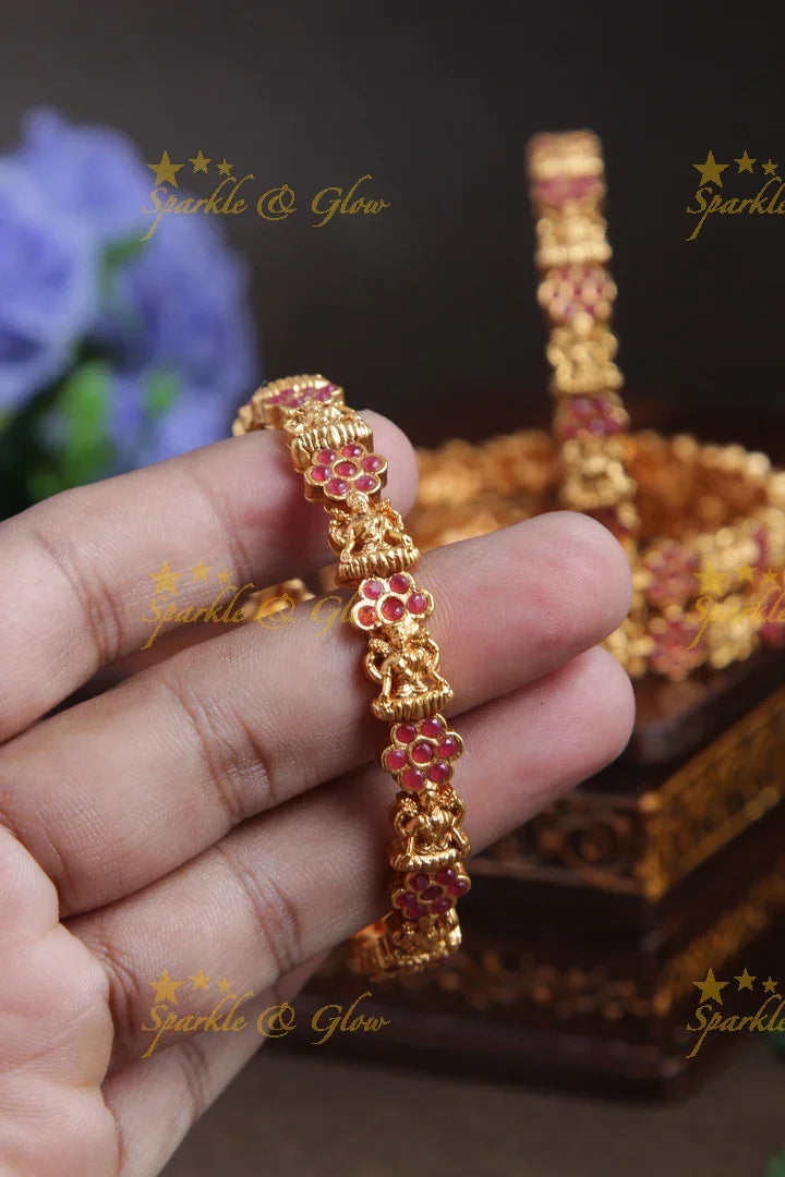 Premium Matt Lakshmi idol floral bangle - set of 4 - Sparkle and Glow