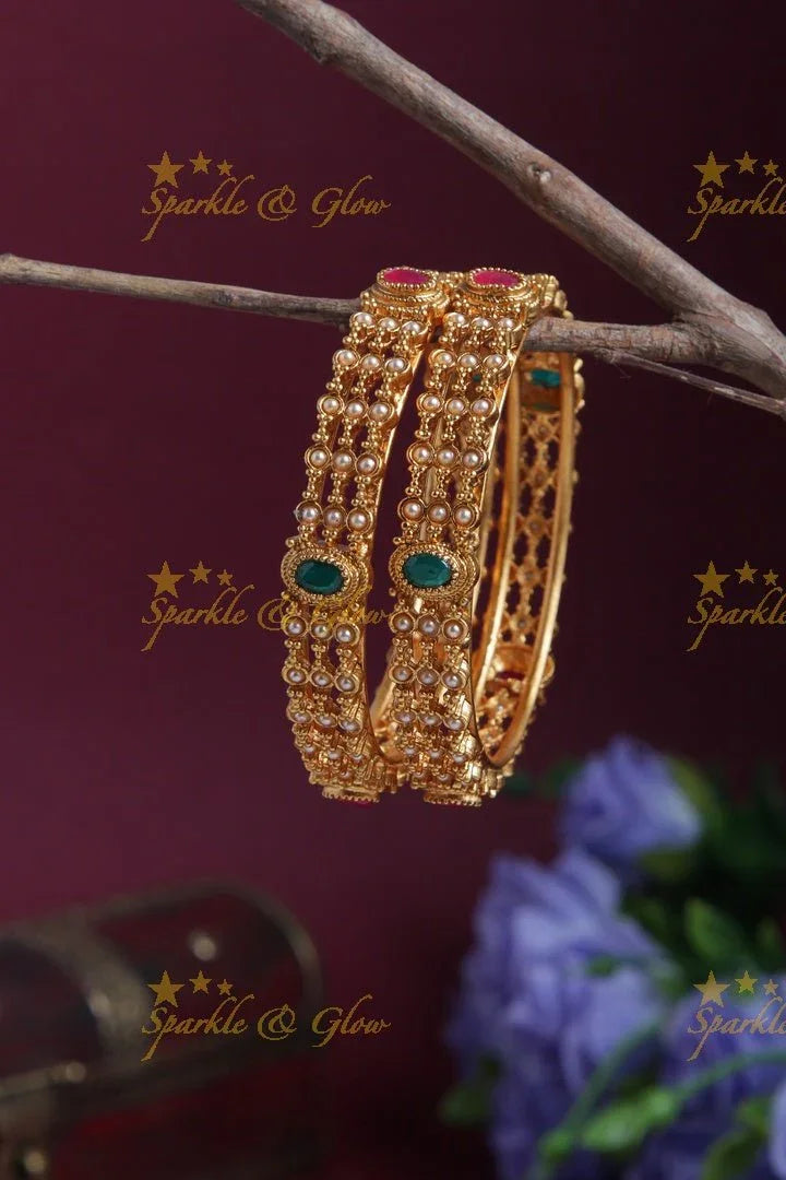 Premium Matt pearl stone bangle - a pair - Multi - Sparkle and Glow